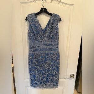 Tadashi Shoji blue Embroidered Lace Sheath Dress size 10